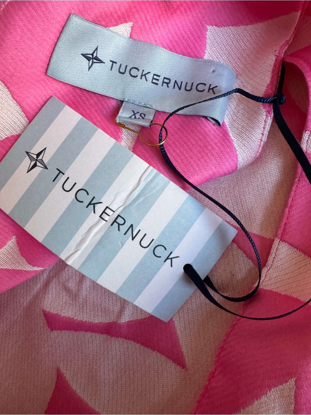 TUCKERNUCK Pink Italian Floral Jacquard Mason Blouse Tie Back Mock Neck - XSmall - Picture 5 of 14